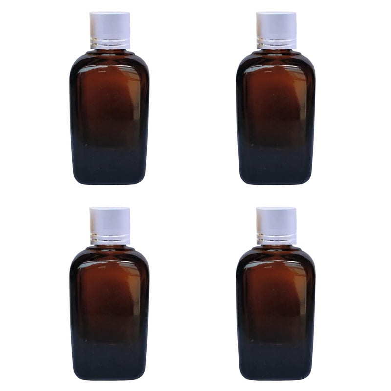 Devinez (Pack of 4) Multipurpose Refillable Amber Square Shape Glass Bottle, 30 ml with Silver Cap and V Drop Nozzle for Cosmetics, Serum, Essential Oils, Blends, Skin Care, Travel, Toners & DIY - Image 1