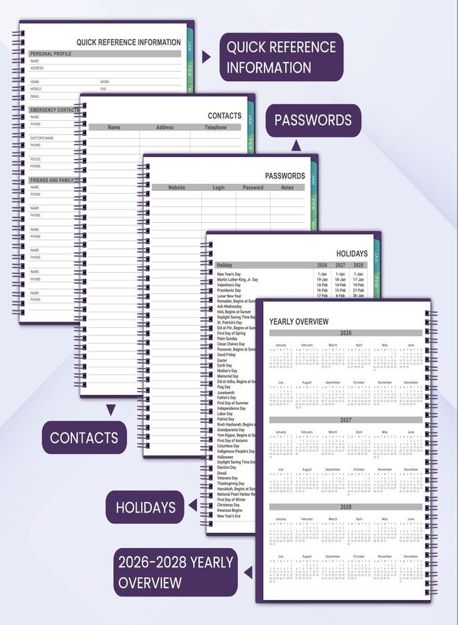 Shoparr 2026-2027 Monthly Planner - JUL 2026 - DEC 2027, Planner 2026-2027, 26-27 Academic Planner with Colorful Tabs, Calendar Planner 26-27 for Daily Organizing - Waterproof Cover (8" x10", Monthly Pages & Notes, Purple) - Image 4