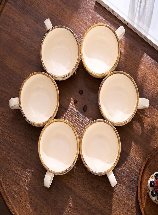Coffeezone Set of 6 Vintage Design 12 oz Professional Barista Ceramic Latte Art Cappuccino Cups Set (Wave Beige) - Image 3