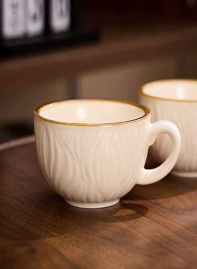 Coffeezone Set of 6 Vintage Design 12 oz Professional Barista Ceramic Latte Art Cappuccino Cups Set (Wave Beige) - Image 5