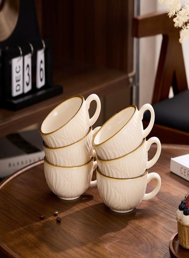 Coffeezone Set of 6 Vintage Design 12 oz Professional Barista Ceramic Latte Art Cappuccino Cups Set (Wave Beige) - Image 4