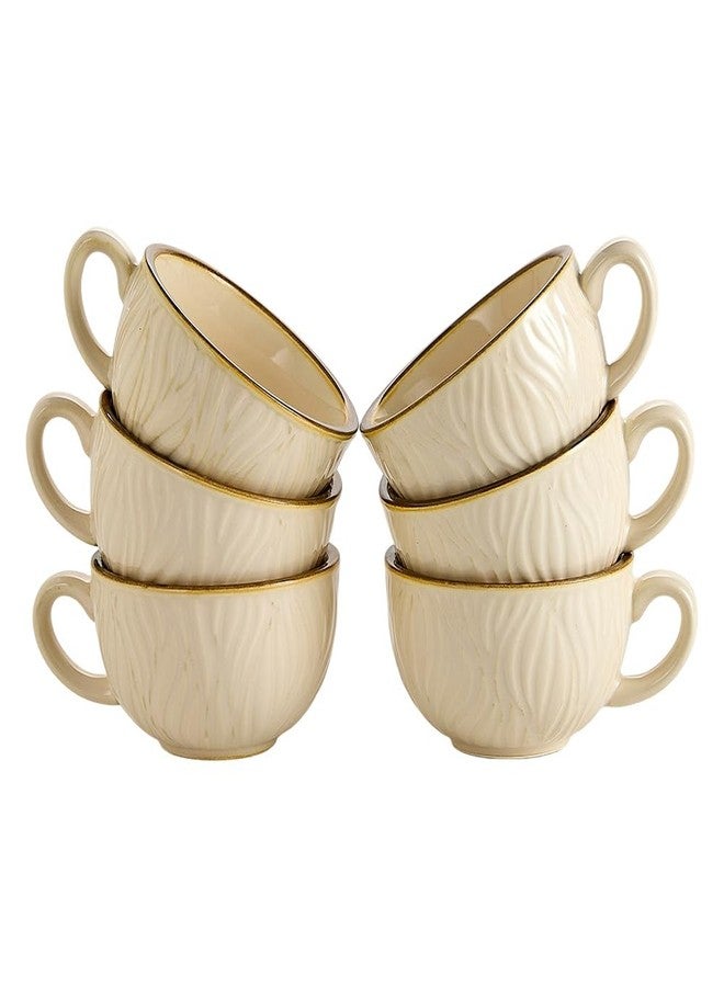 Coffeezone Set of 6 Vintage Design 12 oz Professional Barista Ceramic Latte Art Cappuccino Cups Set (Wave Beige) - Image 1