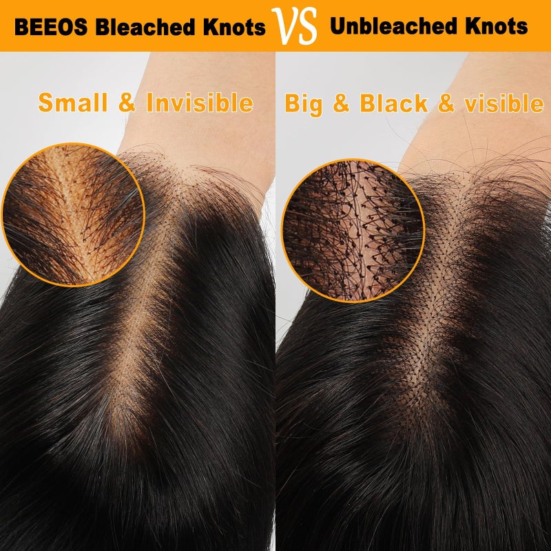 BEEOS SKINLIKE 5x5 Real HD Lace Closure Only, Body Wave Pre-Plucked Bleached Knots Invisible Film Lace Natural Black Unprocessed Human Hair Closure 14 Inch - Image 3