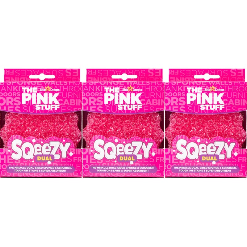 Stardrops The Pink Stuff SQeeZY Miracle Dual Sided Scrubber Sponge Scratch Free Solution for Ultimate Home Cleaning Perfect for Kitchens Bathrooms and Outdoor Use 3Pack