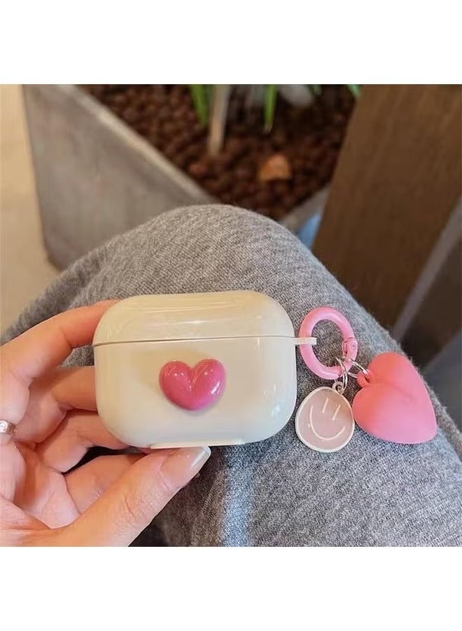 AirPods Pro2 Case, Airpods Pro 2nd Generation Pink TPU 3D Heart-shaped Case Cover, Soft Silicone Skin Shock-Absorbing Protective Cover with Keychains for Apple Airpods Pro 2  - Image 5