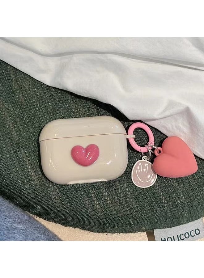 AirPods Pro2 Case, Airpods Pro 2nd Generation Pink TPU 3D Heart-shaped Case Cover, Soft Silicone Skin Shock-Absorbing Protective Cover with Keychains for Apple Airpods Pro 2  - Image 3