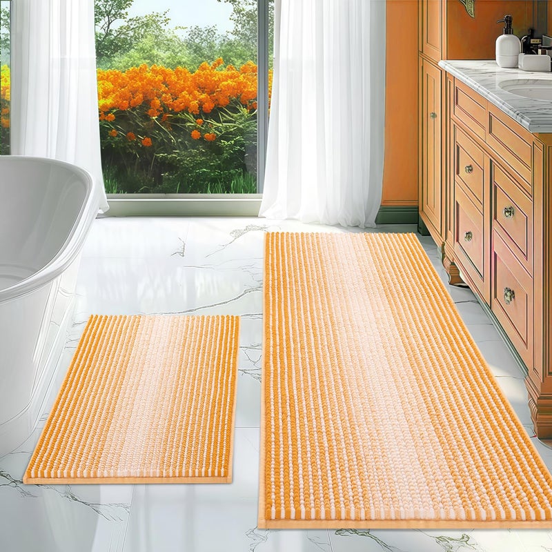 BSICPRO Bathroom Rugs and Mats Sets, 2 Piece Thick Absorbent Chenille Non Slip, Soft Shaggy Floor Mats, Machine Washable (Buff Orange, 20" x 47" Plus 16" x 24") - Image 1