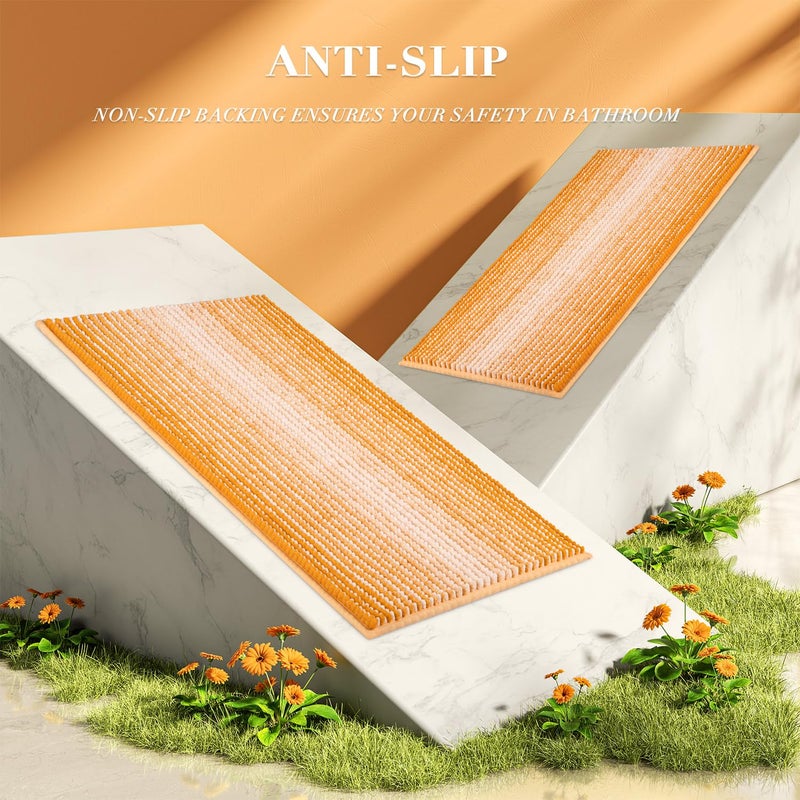 BSICPRO Bathroom Rugs and Mats Sets, 2 Piece Thick Absorbent Chenille Non Slip, Soft Shaggy Floor Mats, Machine Washable (Buff Orange, 20" x 47" Plus 16" x 24") - Image 5