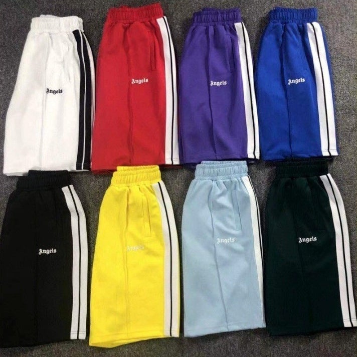 Pa Angel Fashion Brand Striped Rainbow Ribbon Shorts Men And Women Couple Fog High Street Palm Tree Loose Pants - Image 2