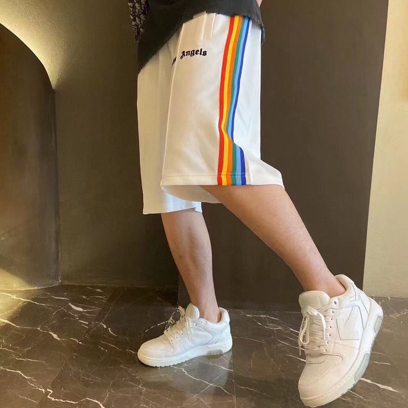 Pa Angel Fashion Brand Striped Rainbow Ribbon Shorts Men And Women Couple Fog High Street Palm Tree Loose Pants - Image 5