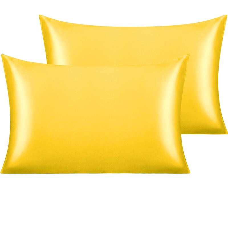 NTBAY 2 Pack Satin Standard Pillowcases for Hair and Skin, Luxurious and Silky Pillow Cases with Envelope Closure, 20x26 Inches, Yellow - Image 1