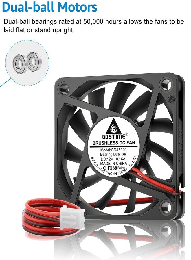 GDSTIME Slim 60mm x 10mm 12V Fan 2Pin Dual Ball Bearing DC Brushless Cooling Fans 60x60x10mm for 3D Printer Power Supply, 2-Pack - Image 4