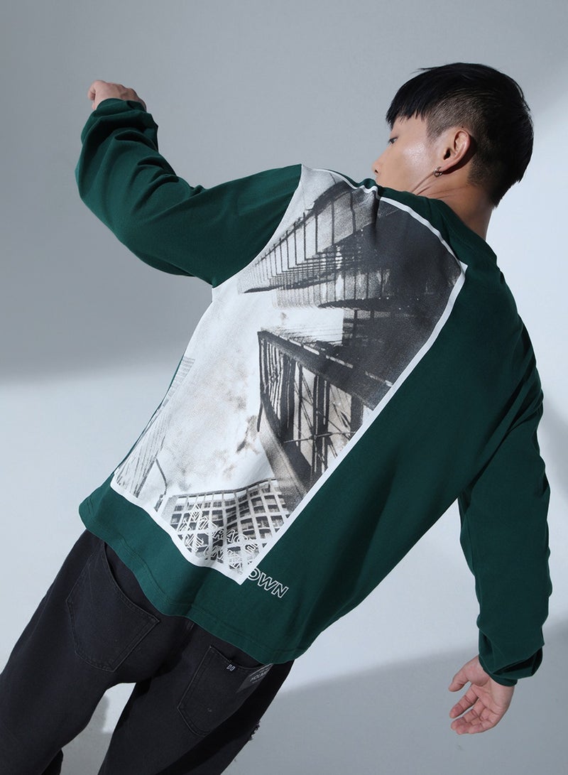 هوبرهولمي تيشيرت رجالي مطبوع برسومات أخضر غامق، مقاس مريح، قطن - Image 2