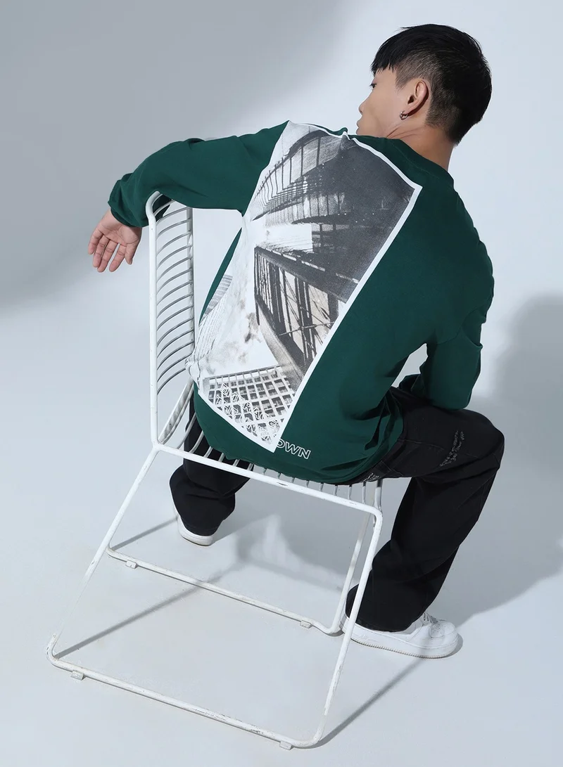 Hubberholme Forest Green Graphic Printed T-shirt for Men, Relaxed Fit, Cotton Fabric