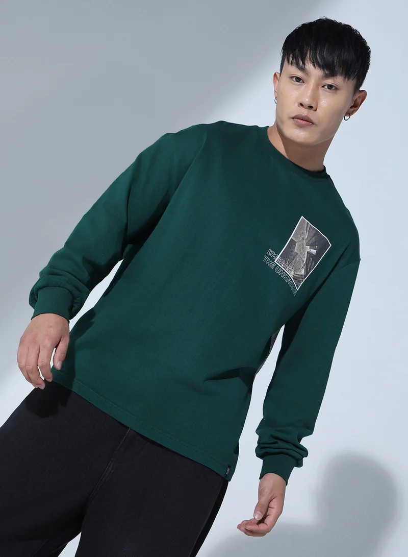 Hubberholme Forest Green Graphic Printed T-shirt for Men, Relaxed Fit, Cotton Fabric