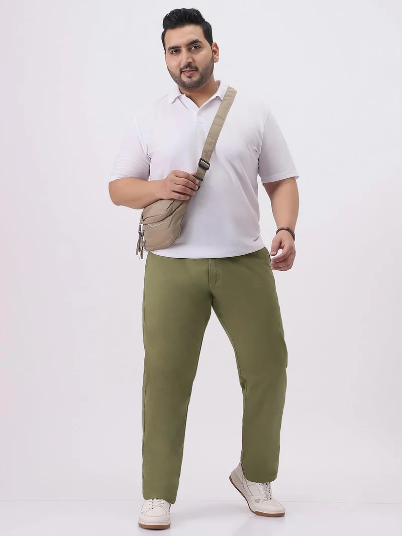 Urbano Fashion  Urbano Plus Men's Light Olive Cotton Regular Fit Casual Chinos Trousers Stretch for Men | Best Price UAE