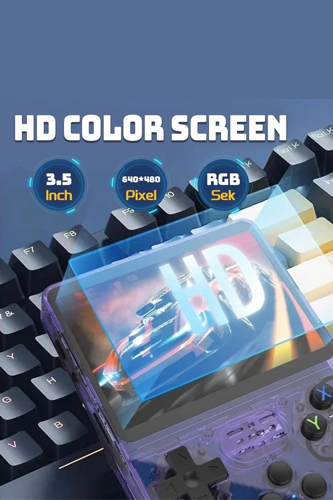 Joshberg 128G R36S Retro Handheld Game Console, 3.5 inch Gaming Console, Mini Retro Video Console, Dual 3D Joysticks, 11 Emulators, 15000+ Games with Dual 3D Joysticks for boys and girls,Transparent Purple - Image 2