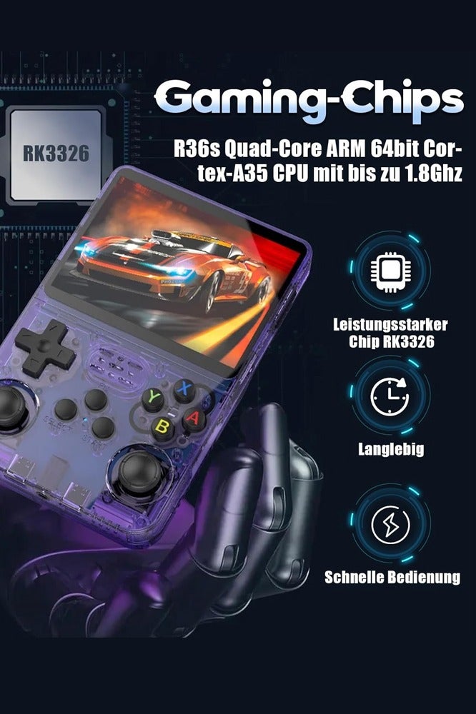 Joshberg 128G R36S Retro Handheld Game Console, 3.5 inch Gaming Console, Mini Retro Video Console, Dual 3D Joysticks, 11 Emulators, 15000+ Games with Dual 3D Joysticks for boys and girls,Transparent Purple - Image 4