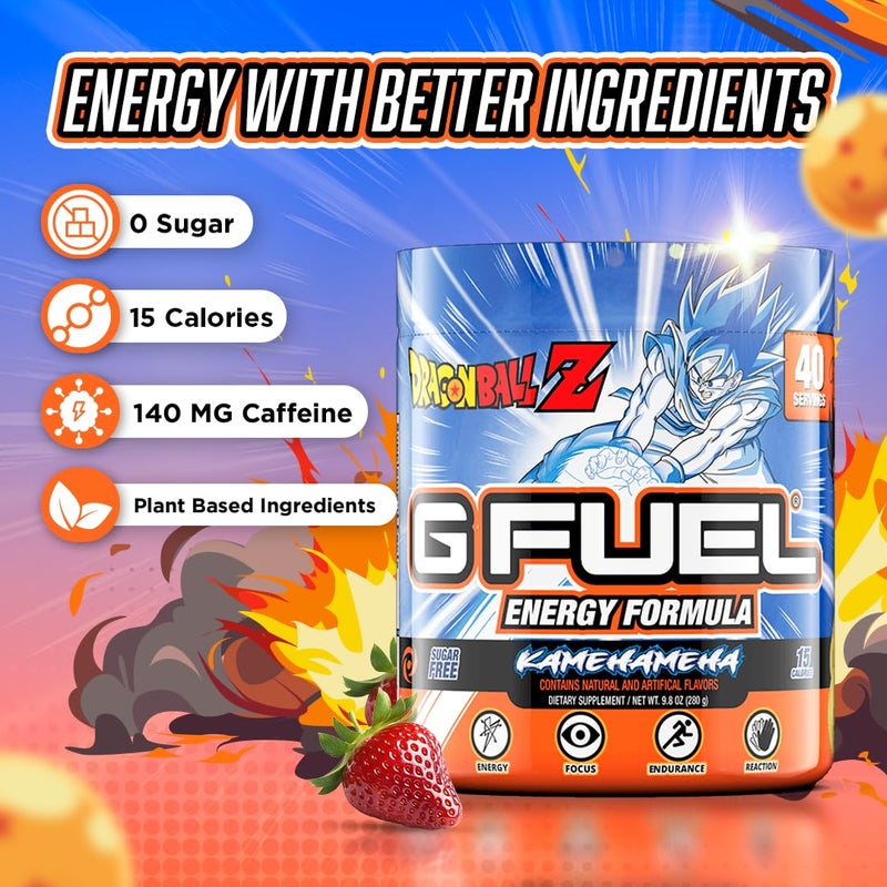 G Fuel Dragon Ball Z Energy Drink Powder, Pre Workout Caffeine Powder, Energy Powder Drink Mix for Gaming, Sugar Free Focus Amino, Vitamin + Antioxidants, 9.8oz (Strawberry Lychee, 40 Servings) - Image 2
