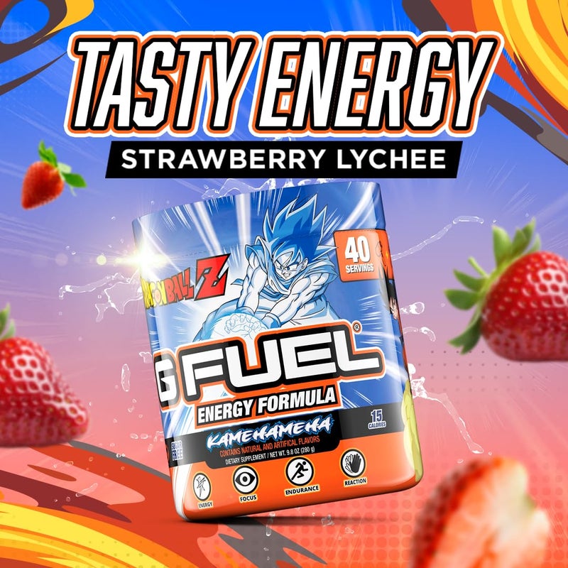 G Fuel Dragon Ball Z Energy Drink Powder, Pre Workout Caffeine Powder, Energy Powder Drink Mix for Gaming, Sugar Free Focus Amino, Vitamin + Antioxidants, 9.8oz (Strawberry Lychee, 40 Servings) - Image 4