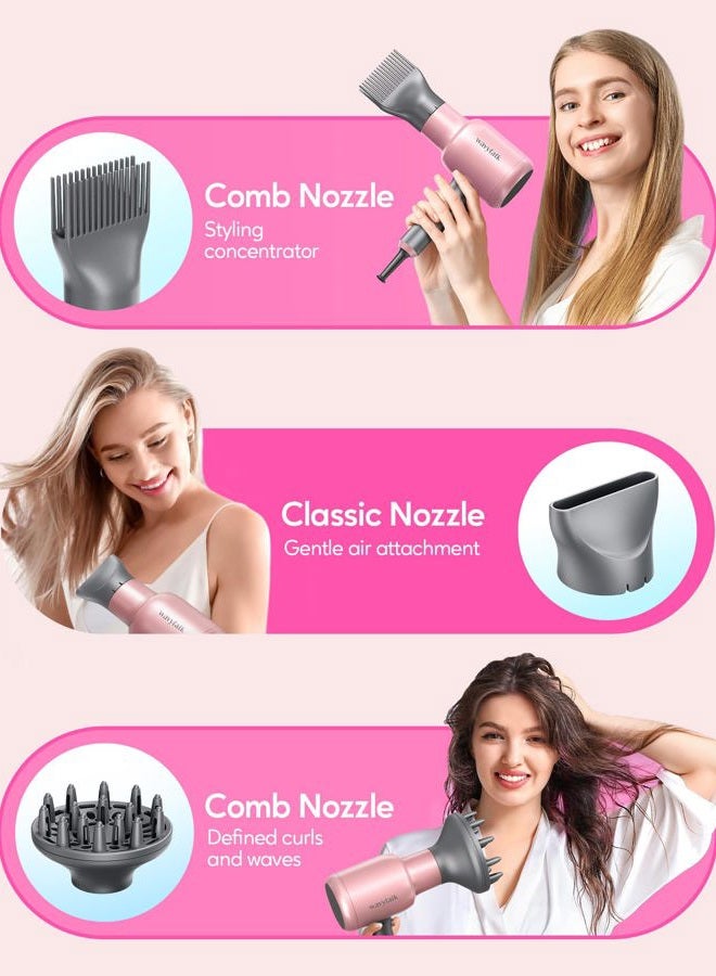 Wavytalk Hair Dryer, Blown Away Ionic Hair Dryer for Curly Hair with Diffuser, 1875W Fast Drying Blow Dryer with Ceramic Technology, 3 Attachments for All Hair Types, Light and Quiet, Rose Gold - Image 4