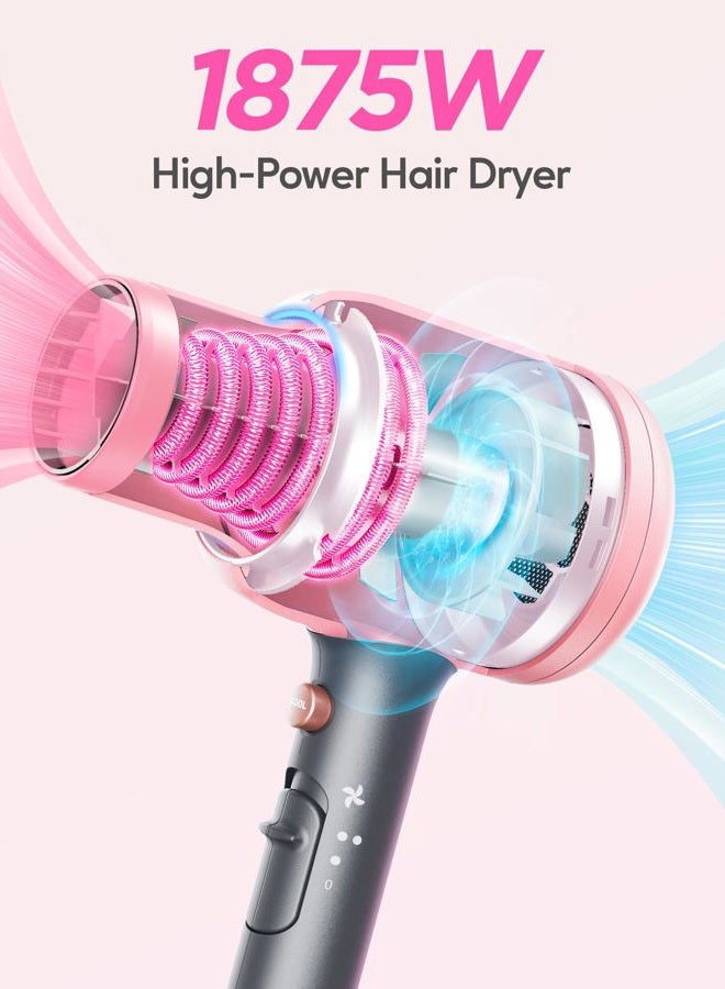 Wavytalk Hair Dryer, Blown Away Ionic Hair Dryer for Curly Hair with Diffuser, 1875W Fast Drying Blow Dryer with Ceramic Technology, 3 Attachments for All Hair Types, Light and Quiet, Rose Gold - Image 3