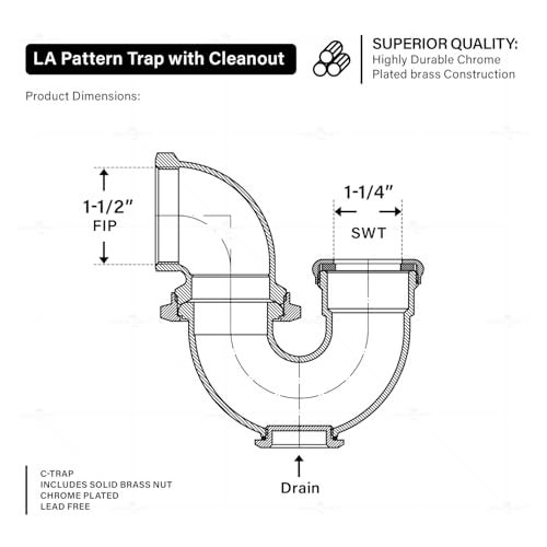 Highcraft 33537LA Pattern Trap with Drain Plug for Tubular Drain Applications 112 in IPS x 114 in Brass Chrome Plated - Image 3
