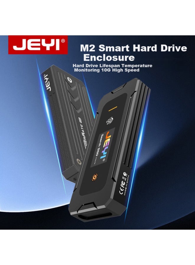 JEYI جيدي M.2 Nvme/Sata علبة محرك الحالة الصلبة مع شاشة ذكية نوع-C 3.2 10Gbps من الألمنيوم الكامل - Image 1