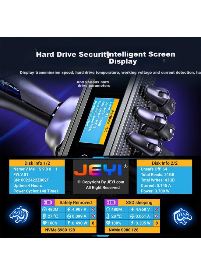 JEYI جيدي M.2 Nvme/Sata علبة محرك الحالة الصلبة مع شاشة ذكية نوع-C 3.2 10Gbps من الألمنيوم الكامل - Image 4