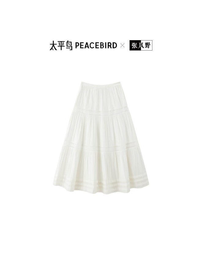 Taiping Bird Women's Lace Cake Skirt Hollow Long Vacation Wind Elegant Umbrella Skirt White M