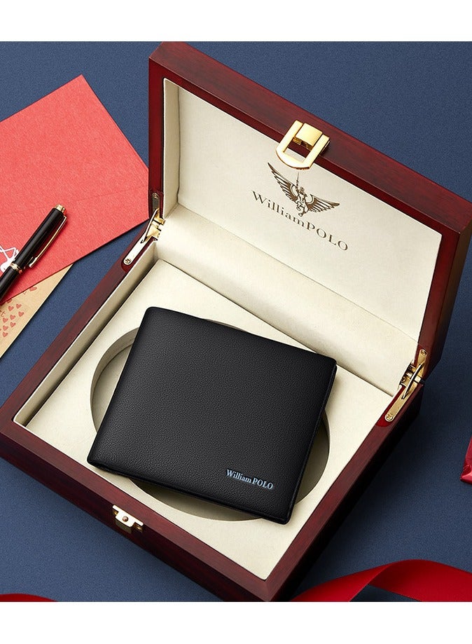 WilliamPolo Head layer cowhide short wallet for men with a high-end feel, business style, genuine leather fashion wallet