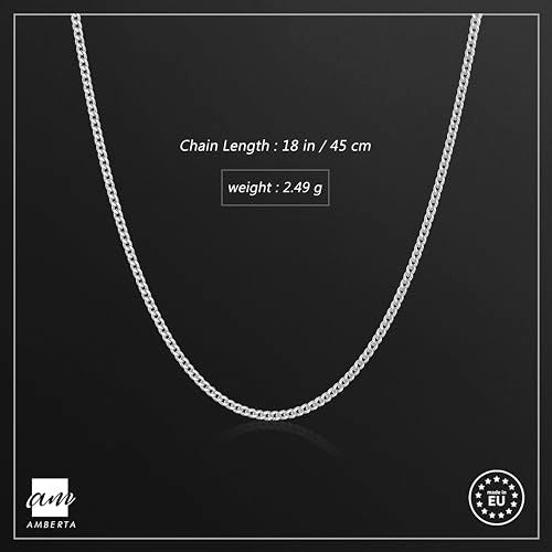 Amberta 925 Sterling Silver 1.5 mm Curb Chain Necklace Length 18" inch / 45 cm (18) - Image 3