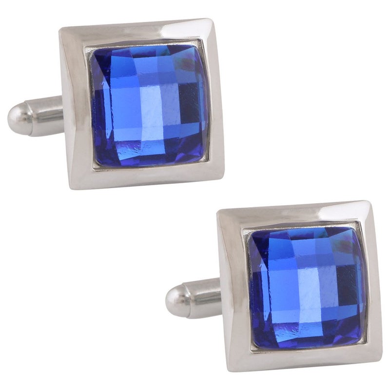 TRIPIN Cufflinks For Men Silver With Blue Diamond Crystal For Office Corporate Party French Cuff Shirts Shirt Suit Blazer In A Gift Box Tsbpzsil682 - Image 1