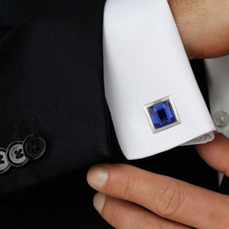 TRIPIN Cufflinks For Men Silver With Blue Diamond Crystal For Office Corporate Party French Cuff Shirts Shirt Suit Blazer In A Gift Box Tsbpzsil682 - Image 3
