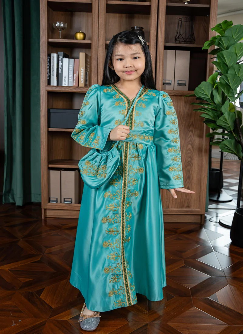 دىدانيالا Liya Embroidered Tiffany Jalabiya Abaya with Tie-Up Belt and  Sleeves -for Girl