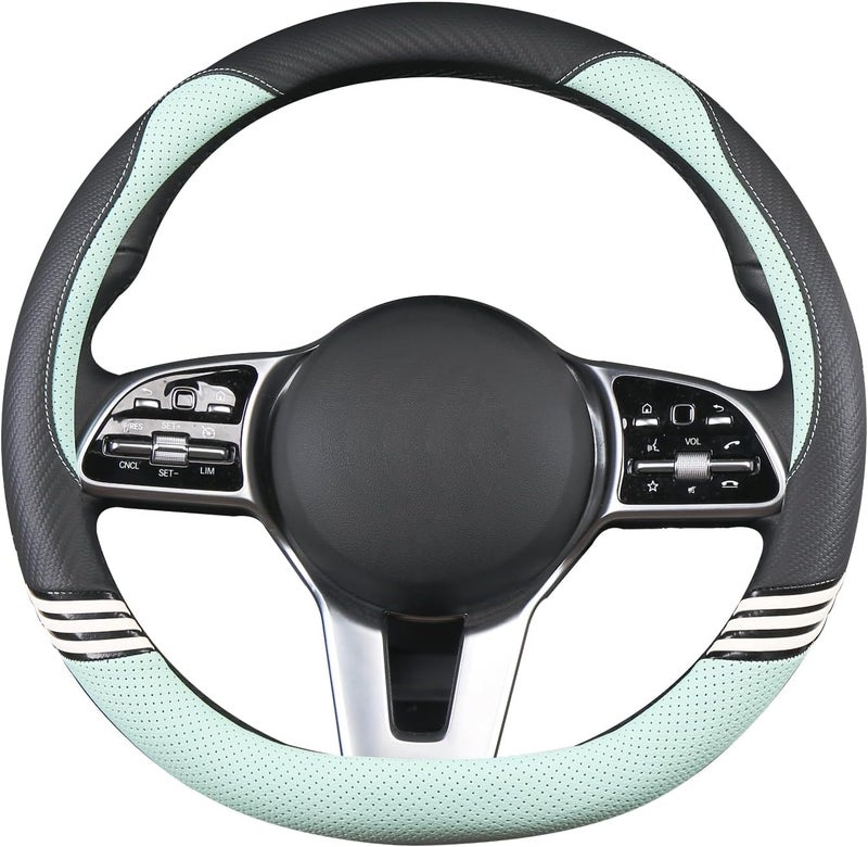 Binsheo Cute Steering Wheel Cover D Shape for Women Men Breathable Universal 15 inch,Black and Green - Image 3