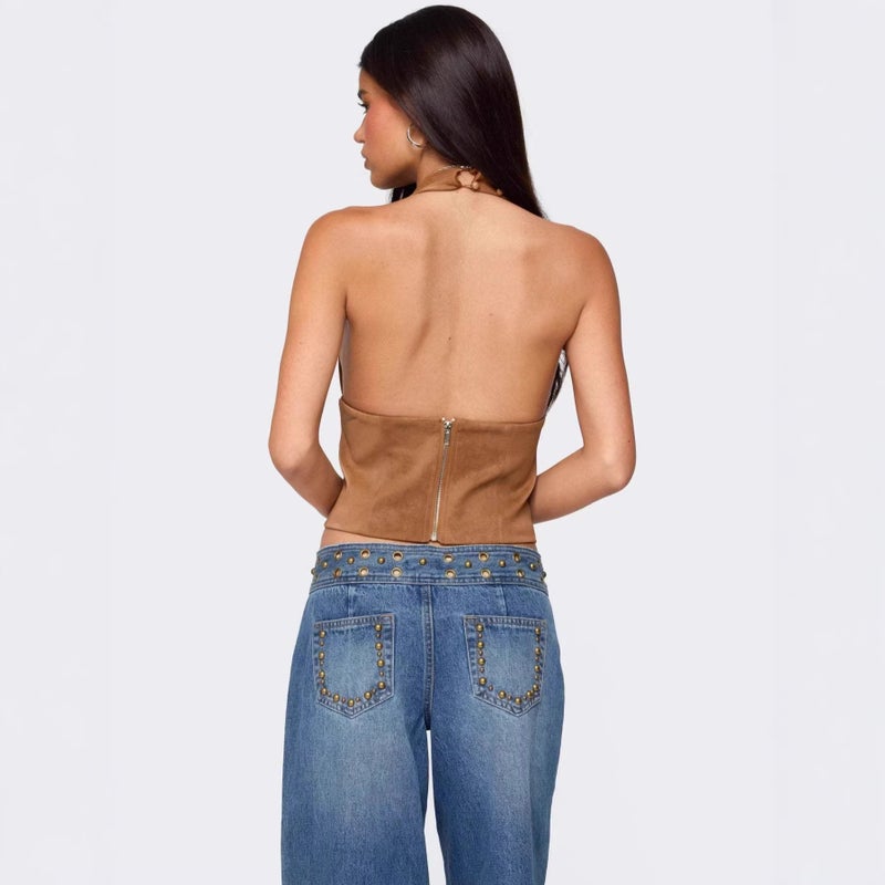 Women's Sexy Rhinestone Halter Neck Slim Fit Camisole Top - Image 4