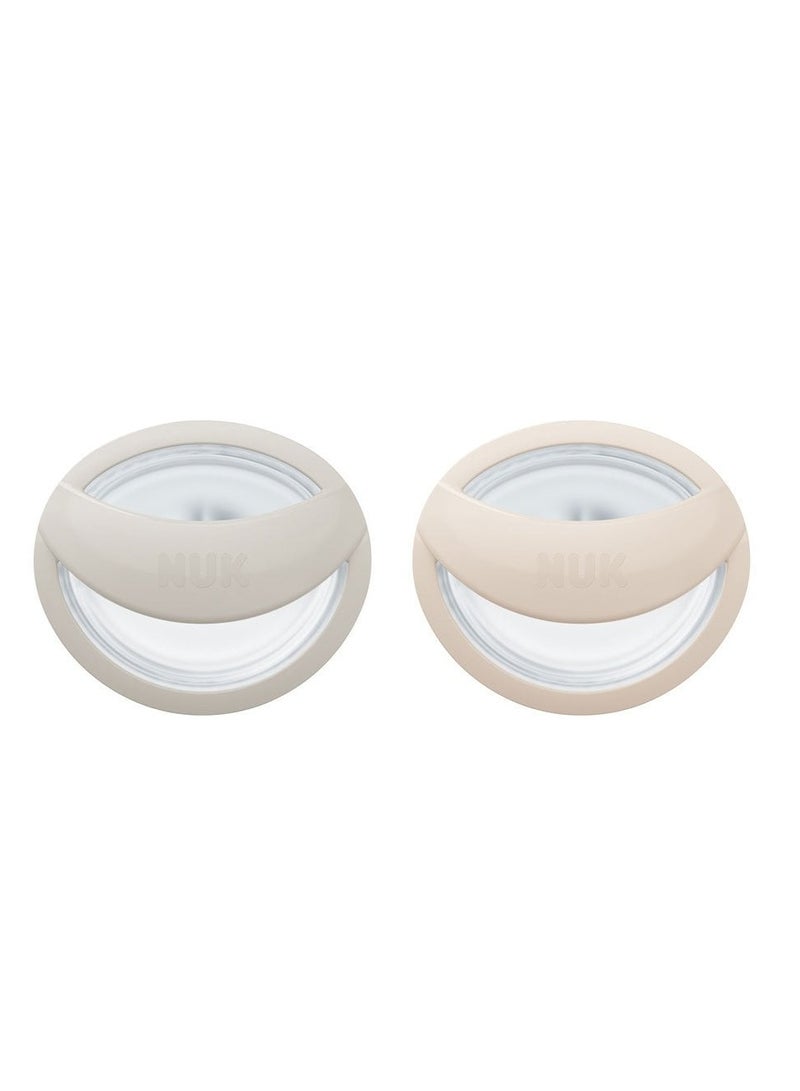 نوك لهّايات NUK | عبوتان من اللهايات | لهّايات سيليكون خالية من مادة BPA | لهّايات النوم المضادة للتفلطح | لعبة تسنين الأطفال | الأطفال من 0-9 سنوات | رمادي وبيج - Image 1