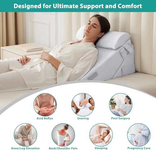 Bedluxe 3Pcs Orthopedic Bed Wedge Pillow Set, Foam Wedge Pillow Post Surgery for Back, Leg and Knee Support, Adjustable 9&12 Inch Folding Triangle Pillow for Sleeping, Acid Reflux, Snoring, Light Grey - Image 5