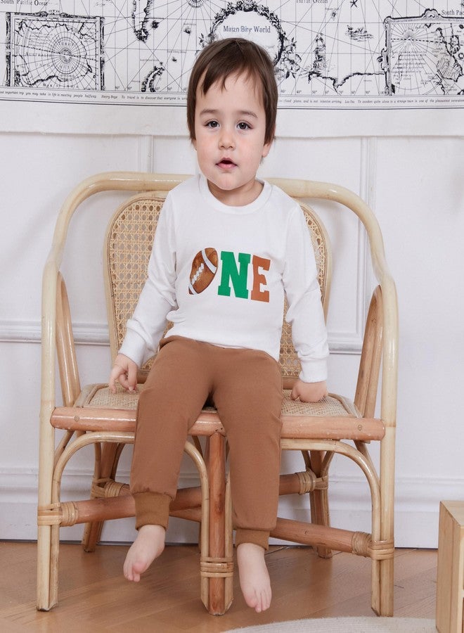 Pudcoco Toddler Baby Boys First Birthday Outfit Football 1st Year Down Sweatshirt and Jogger Pants Set Fall Clothes (White, 12-18 Months) - Image 2