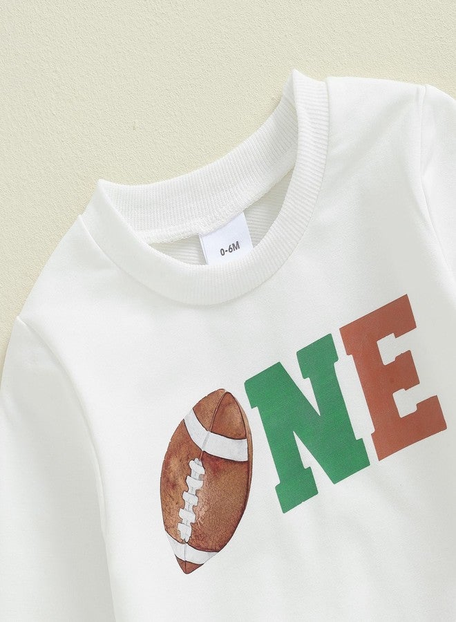Pudcoco Toddler Baby Boys First Birthday Outfit Football 1st Year Down Sweatshirt and Jogger Pants Set Fall Clothes (White, 12-18 Months) - Image 5