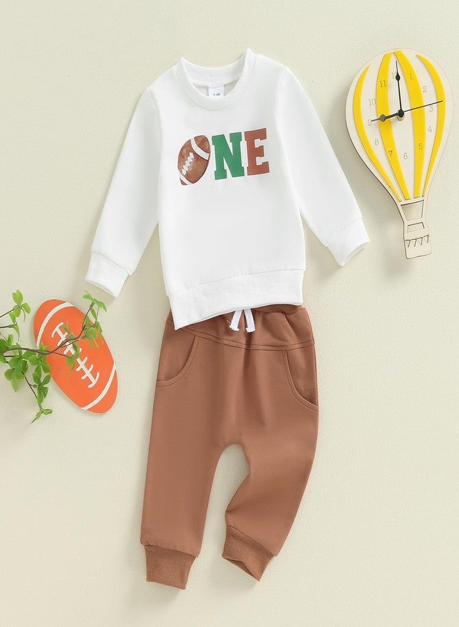 Pudcoco Toddler Baby Boys First Birthday Outfit Football 1st Year Down Sweatshirt and Jogger Pants Set Fall Clothes (White, 12-18 Months) - Image 3
