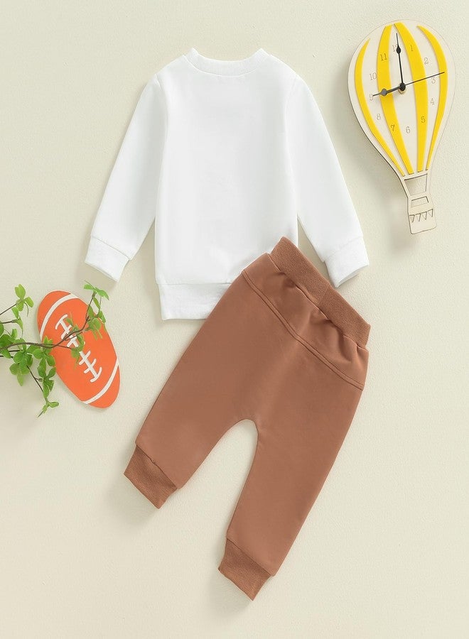 Pudcoco Toddler Baby Boys First Birthday Outfit Football 1st Year Down Sweatshirt and Jogger Pants Set Fall Clothes (White, 12-18 Months) - Image 4