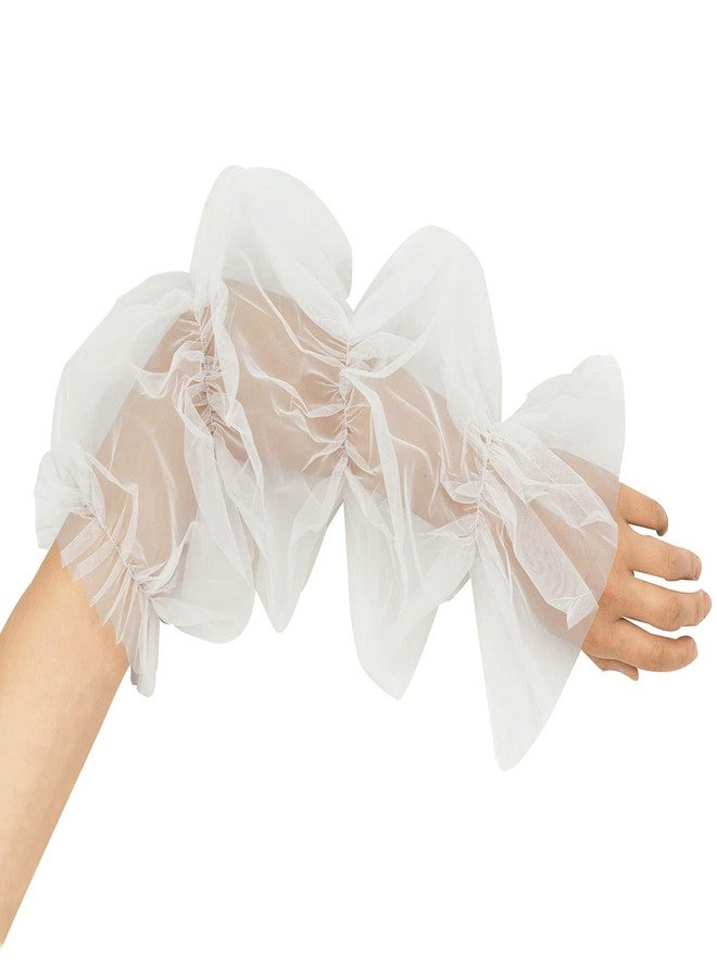 QRBTSCL Women's Long Tulle Gloves Lace Semi Sheer Ruffle Sleeves Fingerless Gloves Sunscreen Dress Costume Accessory White - Image 1