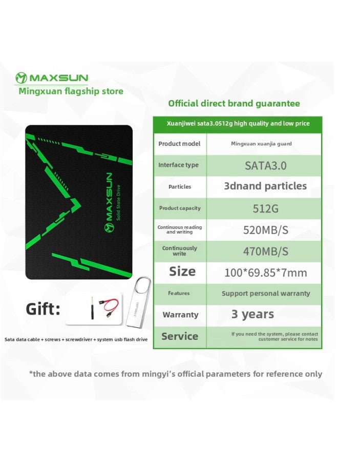 Solid State Drive 256G512G 1TB Desktop Notebook SSD High Speed SATA3.0 Computer Hard Drive-Capacity:Mingxuan Xuan Jiawei 512g (replacement In 3 Years) - (free 64g System Usb Flash Drive) Free Data Cable - Image 1