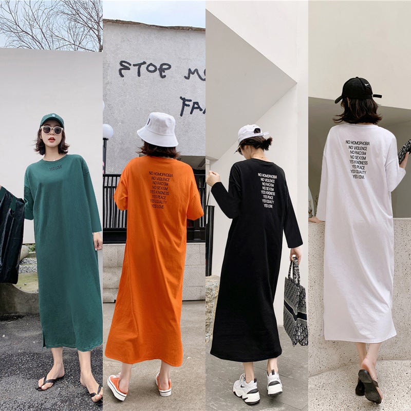 Short-Sleeved South Korea Internet Celebrity Lazy Man Maxi Dress Elegant Dress Loose Plus Size Women'S Long T-Shirt Home Clothes - Image 2
