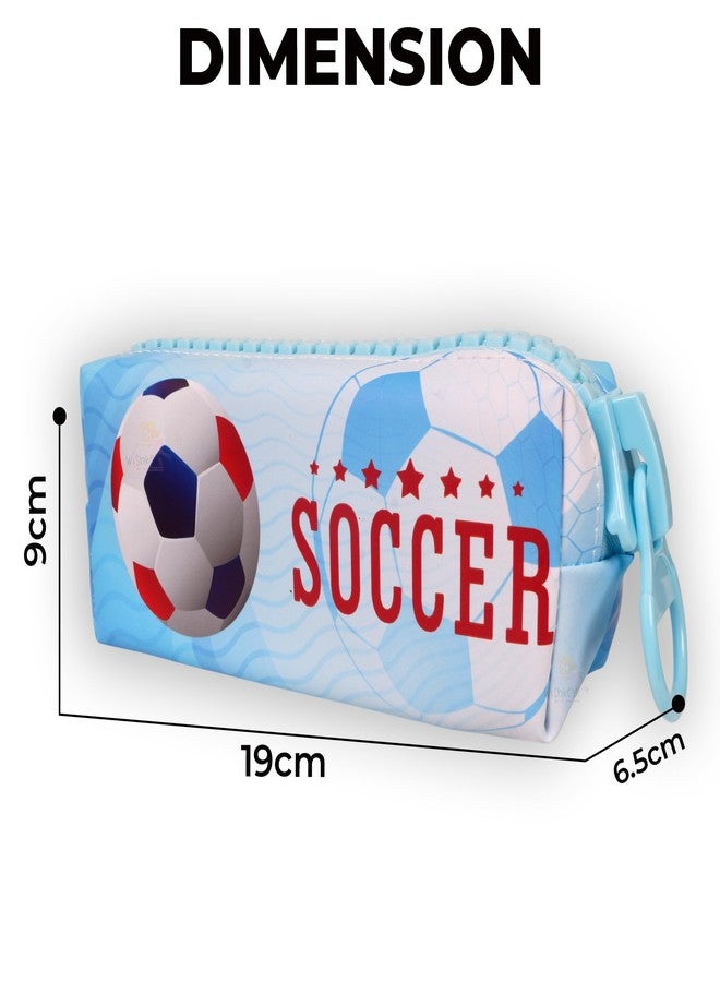 WISHKEY Soccer Theme Pencil Pouch for Kids, Stylish Zipper Pencil Box for Storing Stationery Items, Large Capacity Stationery Organizer Pouch for School Students, (Pack of 1, Blue) - Image 3