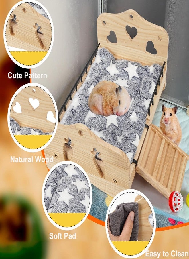 JAZUIHA Wooden Bunny Bed, 2 in 1 Rabbit Guinea Pig Bed Detachable Small Animal Bed with Stairs Washable Reversible Mat Guinea Pig Toys for Bunnies Chinchillas Hamster Ferret (Small Rabbits & Bunny Only) - Image 4