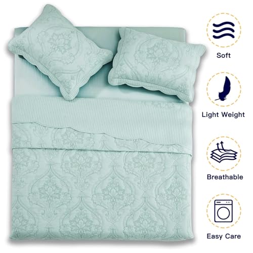 CHIXIN Bedspread Coverlet Set Queen Size - Lightweight Bedding Cover - Beautiful Stitching - 5 Piece Reversible Bedspread - Gorgeous Damask Paisley Pattern (Queen, Seaglass) - Image 3