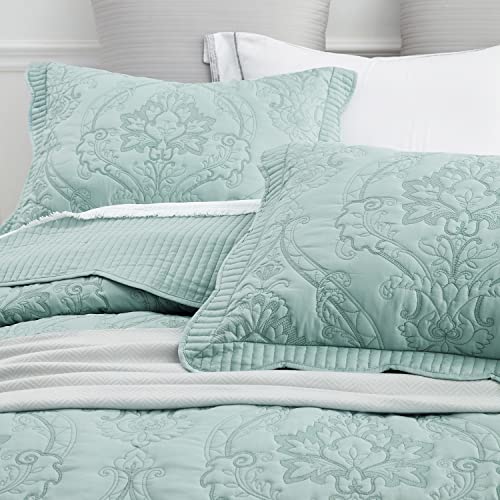 CHIXIN Bedspread Coverlet Set Queen Size - Lightweight Bedding Cover - Beautiful Stitching - 5 Piece Reversible Bedspread - Gorgeous Damask Paisley Pattern (Queen, Seaglass) - Image 4